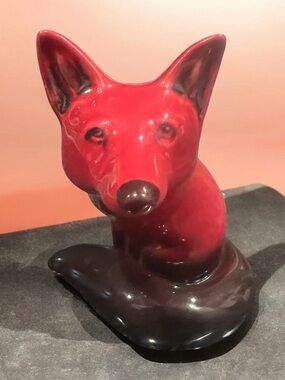 Vintage MCM Royal Doulton Flambe glazed ceramic fox figurine.